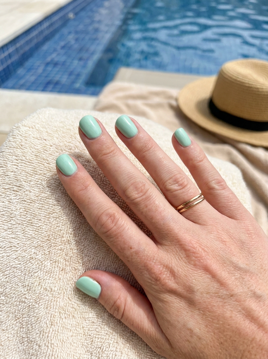 Soft Mint Pool Nails als Nägel Inspiration Urlaub Inspiration 2026
